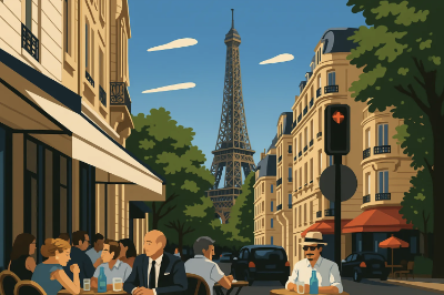 Cafe and Eiffel Tower